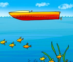 kreskówkowa łódka na jeziorze