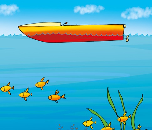 kreskówkowa łódka na jeziorze
